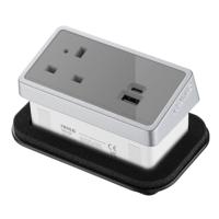 Rectangular In-Desk Power Module 1 Outlet 30W USB-C and 27W USB-A Silver/Grey