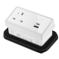 Rectangular In-Desk Power Module 1 Outlet 30W USB-C and 27W USB-A White/White