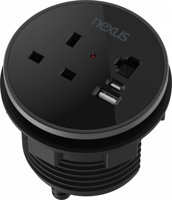 Circular In-Desk Power Module: 1 Outlet: 30W USB-C, 27W USB-A, RJ45 Blank Black Housing/Black Bezel/Black Veneer