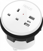 Circular In-Desk Power Module: 1 Outlet: 30W USB-C, 27W USB-A, USB-A Blank White Housing/White Bezel/White Veneer
