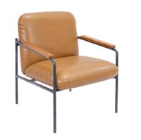 Settle Reception Chair with Wooden Arm Pads Black Wire Frame Brown PU/Dark Brown