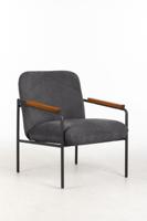 Settle Reception Chair with Wooden Arm Pads Black Wire Frame Grey Fabric/Dark Brown