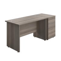 Panel Rectangular Desk + 3 Drawer Desk High Pedestal Bundle 1200X600 Grey Oak/Grey Oak
