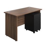 Panel Rectangular Desk + 3 Drawer Steel Pedestal Bundle 1200X600 Dark Walnut/Black