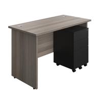 Panel Rectangular Desk + 3 Drawer Steel Pedestal Bundle 1200X600 Grey Oak/Black