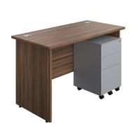 Panel Rectangular Desk + 3 Drawer Steel Pedestal Bundle 1200X600 Dark Walnut/Silver