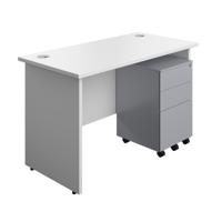 Panel Rectangular Desk + 3 Drawer Steel Pedestal Bundle 1200X600 White/Silver
