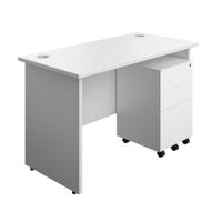 Panel Rectangular Desk + 3 Drawer Steel Pedestal Bundle 1200X600 White/White
