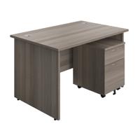 Panel Rectangular Desk + 2 Drawer Mobile Pedestal Bundle 1200X800 Grey Oak/Grey Oak