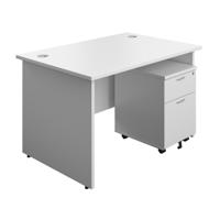 Panel Rectangular Desk + 2 Drawer Mobile Pedestal Bundle 1200X800 White/White