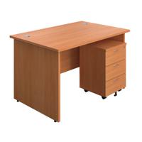 Panel Rectangular Desk + 3 Drawer Mobile Pedestal Bundle 1200X800 Beech/Beech