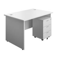 Panel Rectangular Desk + 3 Drawer Mobile Pedestal Bundle 1200X800 White/White