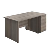 Panel Rectangular Desk + 3 Drawer Desk High Pedestal Bundle 1200X800 Grey Oak/Grey Oak
