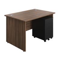 Panel Rectangular Desk + 3 Drawer Steel Pedestal Bundle 1200X800 Dark Walnut/Black