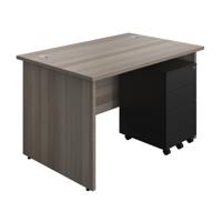 Panel Rectangular Desk + 3 Drawer Steel Pedestal Bundle (FSC) 1200X800 Grey Oak/Black