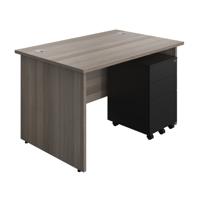 Panel Rectangular Desk + 3 Drawer Steel Pedestal Bundle 1200X800 Grey Oak/Black