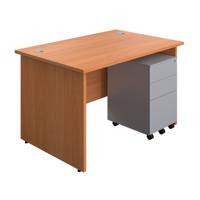 Panel Rectangular Desk + 3 Drawer Steel Pedestal Bundle 1200X800 Beech/Silver