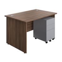Panel Rectangular Desk + 3 Drawer Steel Pedestal Bundle 1200X800 Dark Walnut/Silver