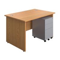 Panel Rectangular Desk + 3 Drawer Steel Pedestal Bundle (FSC) 1200X800 Nova Oak/Silver