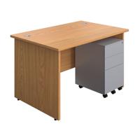 Panel Rectangular Desk + 3 Drawer Steel Pedestal Bundle 1200X800 Nova Oak/Silver