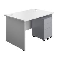 Panel Rectangular Desk + 3 Drawer Steel Pedestal Bundle (FSC) 1200X800 White/Silver