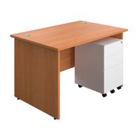 Panel Rectangular Desk + 3 Drawer Steel Pedestal Bundle 1200X800 Beech/White