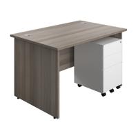 Panel Rectangular Desk + 3 Drawer Steel Pedestal Bundle (FSC) 1200X800 Grey Oak/White