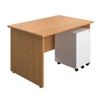 Panel Rectangular Desk + 3 Drawer Steel Pedestal Bundle (FSC) 1200X800 Nova Oak/White