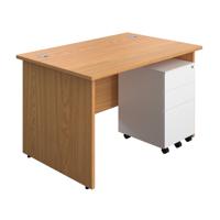 Panel Rectangular Desk + 3 Drawer Steel Pedestal Bundle 1200X800 Nova Oak/White