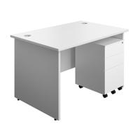 Panel Rectangular Desk + 3 Drawer Steel Pedestal Bundle 1200X800 White/White
