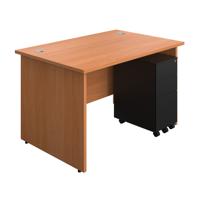 Panel Rectangular Desk + 3 Drawer Slimline Steel Pedestal Bundle (FSC) 1200X800 Beech/Black