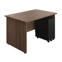 Panel Rectangular Desk + 3 Drawer Slimline Steel Pedestal Bundle 1200X800 Dark Walnut/Black