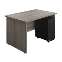 Panel Rectangular Desk + 3 Drawer Slimline Steel Pedestal Bundle (FSC) 1200X800 Grey Oak/Black
