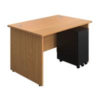 Panel Rectangular Desk + 3 Drawer Slimline Steel Pedestal Bundle (FSC) 1200X800 Nova Oak/Black