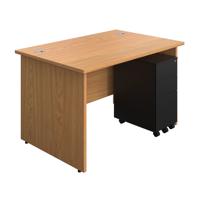 Panel Rectangular Desk + 3 Drawer Slimline Steel Pedestal Bundle 1200X800 Nova Oak/Black