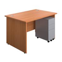 Panel Rectangular Desk + 3 Drawer Slimline Steel Pedestal Bundle 1200X800 Beech/Silver