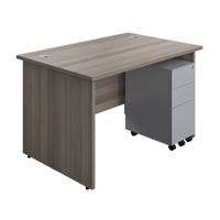 Panel Rectangular Desk + 3 Drawer Slimline Steel Pedestal Bundle (FSC) 1200X800 Grey Oak/Silver