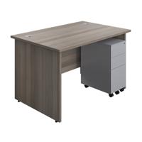 Panel Rectangular Desk + 3 Drawer Slimline Steel Pedestal Bundle 1200X800 Grey Oak/Silver
