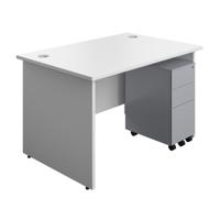Panel Rectangular Desk + 3 Drawer Slimline Steel Pedestal Bundle 1200X800 White/Silver