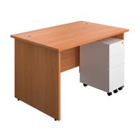 Panel Rectangular Desk + 3 Drawer Slimline Steel Pedestal Bundle 1200X800 Beech/White