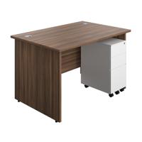 Panel Rectangular Desk + 3 Drawer Slimline Steel Pedestal Bundle 1200X800 Dark Walnut/White