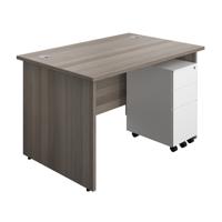 Panel Rectangular Desk + 3 Drawer Slimline Steel Pedestal Bundle (FSC) 1200X800 Grey Oak/White