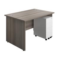 Panel Rectangular Desk + 3 Drawer Slimline Steel Pedestal Bundle 1200X800 Grey Oak/White