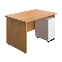 Panel Rectangular Desk + 3 Drawer Slimline Steel Pedestal Bundle 1200X800 Nova Oak/White