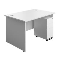 Panel Rectangular Desk + 3 Drawer Slimline Steel Pedestal Bundle 1200X800 White/White