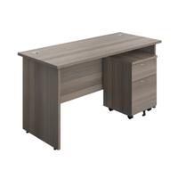 Panel Rectangular Desk + 2 Drawer Mobile Pedestal Bundle 1400X600 Grey Oak/Grey Oak