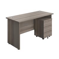 Panel Rectangular Desk + 3 Drawer Mobile Pedestal Bundle 1400X600 Grey Oak/Grey Oak
