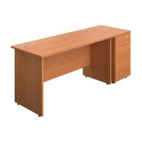 Panel Rectangular Desk + 3 Drawer Desk High Pedestal Bundle 1400X600 Beech/Beech