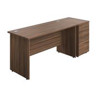 Panel Rectangular Desk + 3 Drawer Desk High Pedestal Bundle 1400X600 Dark Walnut/Dark Walnut