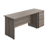 Panel Rectangular Desk + 3 Drawer Desk High Pedestal Bundle 1400X600 Grey Oak/Grey Oak